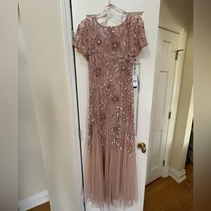 Adrianna Papell Dusty Rose Embellished Tulle Maxi Dress